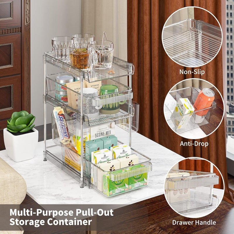 WAKISA Clear Bathroom Organizers 2 Sets 3 Tier, Pull Out Organizer and Storage with 2 Cups, Slide Out Drawer Storage Container with 6 Dividers, Multi-Purpose Bathroom Organizer, Kitchen Under Sink Organizer - Image 3